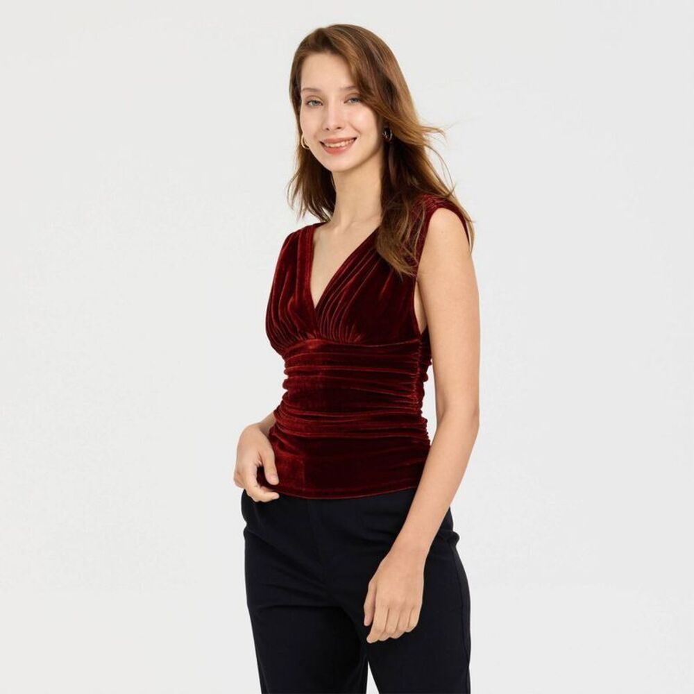 Women's Ruched Velvet Tank Top - A New Day Cherry Red S